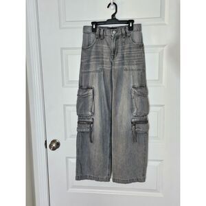 Aeropostale Mid Rise Cargo Denim Jeans Stonewash Gray Size XS Reg